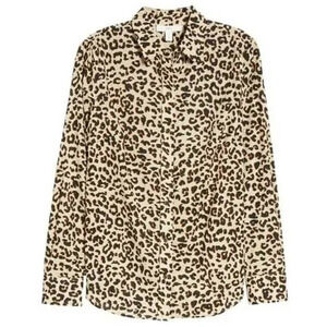 Nordstrom 1901 Button Down Long Sleeve Cotton Blouse Top Medium Animal Print NWT
